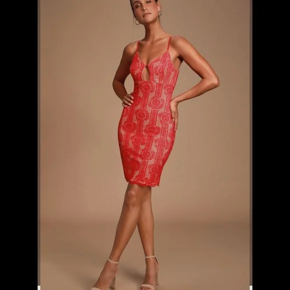 Lulu's women’s Scarlet Lace Overlay Dress fully lined in nude Size XL NWOT - Picture 1 of 11